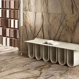 แผ่นหินอ่อนธรรมชาติสีเงินรูท หินอ่อนสีเทาลาซา พร้อมลายเส้นสีน้ำตาลเทาขนาดใหญ่ สำหรับปูพื้น ผนัง บันได โครงการต่างๆ ตัดตามขนาดที่ต้องการ - Product Image 1