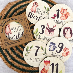 Cross-border wooden double-sided milestone photo prop for newborns, animal-themed <b>digital</b> <b>calendars</b>, and growth record cards. - Product Image 3