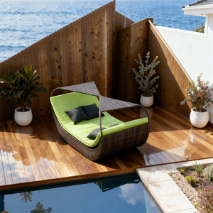 Boat Shaped Rattan <strong>Daybed</strong> with Canopy Outdoor Patio Lounge Furniture Custom Colors Styles <strong>for</strong> Poolside Villa Seaside Resort - Product Image 1
