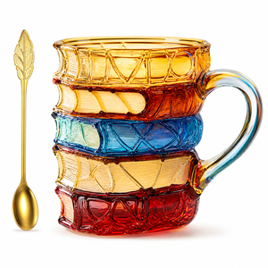 Tazza in Vetro a Forma di Libro Impilabile da 12oz con Segnalibro a Foglia e Cucchiaio, Regalo Originale per Amanti dei Libri - Product Image 1