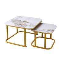 Ensemble de salon moderne nordique deux tables basses éthiopiennes à coin carré avec matériau en pierre portable à hauteur réglable