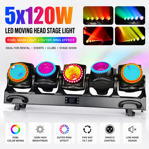 ไฟเวที LED แบบเคลื่อนย้ายได้ 5x120W <span class=keywords><strong>Tornado</strong></span> พร้อมเอฟเฟกต์วงแหวนซูม RGBL สำหรับคอนเสิร์ต คลับ และให้เช่า - Product Image 2