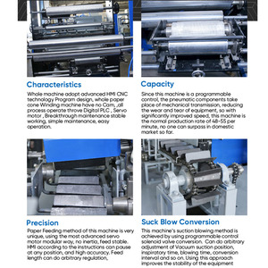 Ligne de production de machines à fabriquer des cônes en carton et en papier entièrement automatiques à commande numérique PLC, haute capacité <span class=keywords><strong>pour</strong></span> <span class=keywords><strong>les</strong></span> fils textiles - Product Image 4