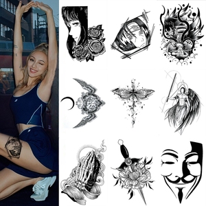 Comprar pegatinas de tatuaje de boceto temporal personalizado negro medio brazo tatuaje flores realista impermeable temporal <span class=keywords><strong>3D</strong></span> <span class=keywords><strong>tatuajes</strong></span> para mujeres - Product Image 1