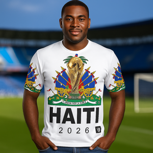 เสื้อฟุต<span class=keywords><strong>บอล</strong></span>โพลีเอสเตอร์ระบายอากาศดี ดีไซน์ฟุตบอล<span class=keywords><strong>โลก</strong></span> 2026 ลายธงชาติเฮติ  ไซส์ใหญ่พิเศษสำหรับผู้ชาย  รับสั่งทำตามแบบ  จำนวนสั่งซื้อขั้นต่ำน้อย - Product Image 2