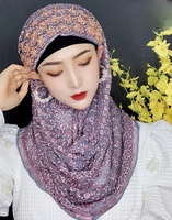 Châle islamique premium 2025 en polyester brodé de perles - Hijab artisanal en dentelle avec motifs floraux