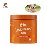 Complément alimentaire quotidien tout-en-un pour chiens 8-en-1 : multivitamines à croquer, glucosamine, oméga-3, probiotiques pour la santé de la peau et du pelage – Action rapide