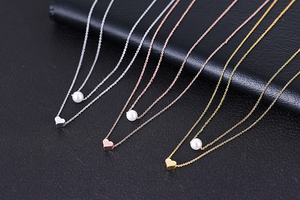 Nouveau <span class=keywords><strong>Collier</strong></span> Simple Cœur d'Amour en Argent Sterling avec Double Rang de <span class=keywords><strong>Perles</strong></span> S925 - Product Image 2