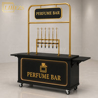 Kiosque de parfum mobile pliable moderne noir et or, comptoir pop-up pour centre commercial, chariot portable pour la vente de parfums