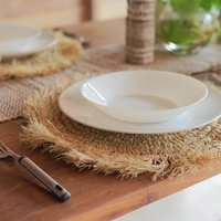 Napperons ronds tissés en rotin naturel faits à la main assiettes en osier raphia frange salle à manger thé vacances noël tapis de Table de cuisine