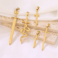 45X14MM acier inoxydable pression d'huile épée couteau pistolet arc armes 18K or PVD plaqué pendentif ajustement fabrication de bijoux collier