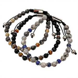 남성용 크로스 보더 새로운 천연석 패싯 청금석 옐로우 타이거 아이 패턴 4mm + 6mm 조절 가능한 팔찌 - Product Image 1