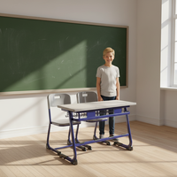Ensemble bureau et chaise double pour étudiants, structure métallique durable, mobilier de classe avec porte-livres pour collèges et centres de formation