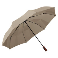 Parapluie pliant à trois volets de 27 pouces avec poignée en bois massif, tissu pongé haute densité, ouverture entièrement automatique – Cadeaux d'affaires haut de gamme