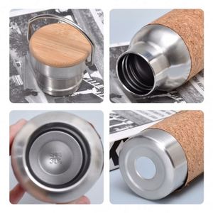 Custom logo Metal Tumbler Double Wall Vacuum Insulation Non Slip Cork Yoga Water <b>Bottle</b> With with Thin Detachable Cork Sleeve - Product Image 2