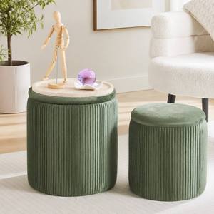 Modern Round Pleated Velvet Ottoman <strong>Set</strong> of 2, 2-in-1 Nesting Footstool with Tray, Multi-functional Seating <strong>Stool</strong> - Product Image 6