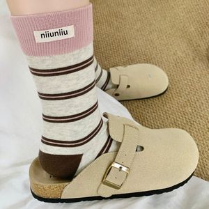 Niiuniu Women's Striped Mid-Calf Slouch <b>Socks</b> Breathable Sweat-Absorbing Polyester Fiber Youth Style - Product Image 1
