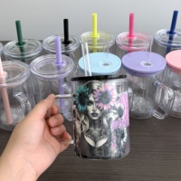 Mug boule à neige en plastique de 17 oz avec poignée, gobelet boule à neige en acrylique avec trou pré-percé, bouteille à double paroi pour paillettes DIY