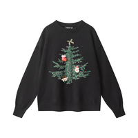 Pull jacquard style Noël européen et américain pour couple, motif dessin animé, automne, décontracté, rétro, manches longues, tricot ample pour femme