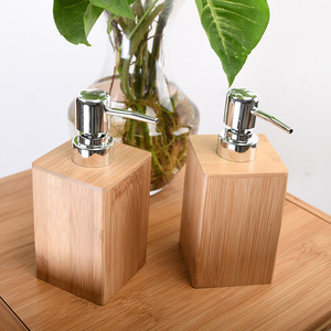 Bamboo Liquid Soap <b>Dispenser</b> Set Refillable Desktop Bathroom Body Wash <b>Shampoo</b> Hand Soap Containers - Product Image 2