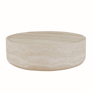 Mesa de Centro Redonda Moderna con Diseño de MARS y Almacenamiento para Sala de Estar, Diseño Texturizado de Travertino Sintético, Sin Necesidad de Ensamblaje - Product Image 2