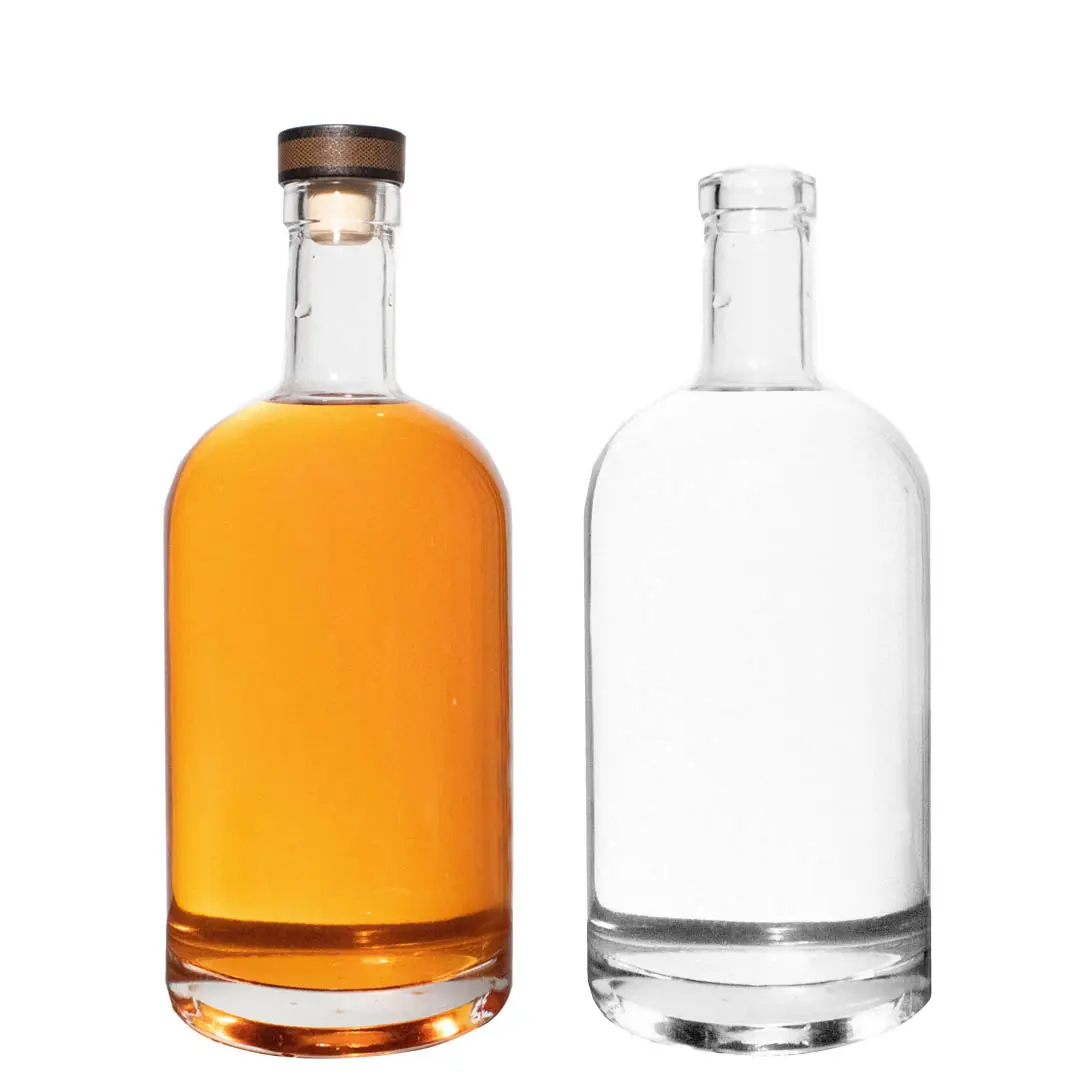 Whisky Spirit Liquor Glazen Fles Leeg Glas Groothandel Custom 500Ml 700Ml 750Ml 1000Ml Liquor Fles Met Kurk