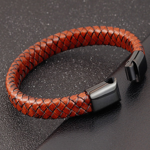 Waterproof Stainless Steel Clasp Genuine <strong>Leather</strong> <strong>Bracelet</strong> for Men - Product Image 3