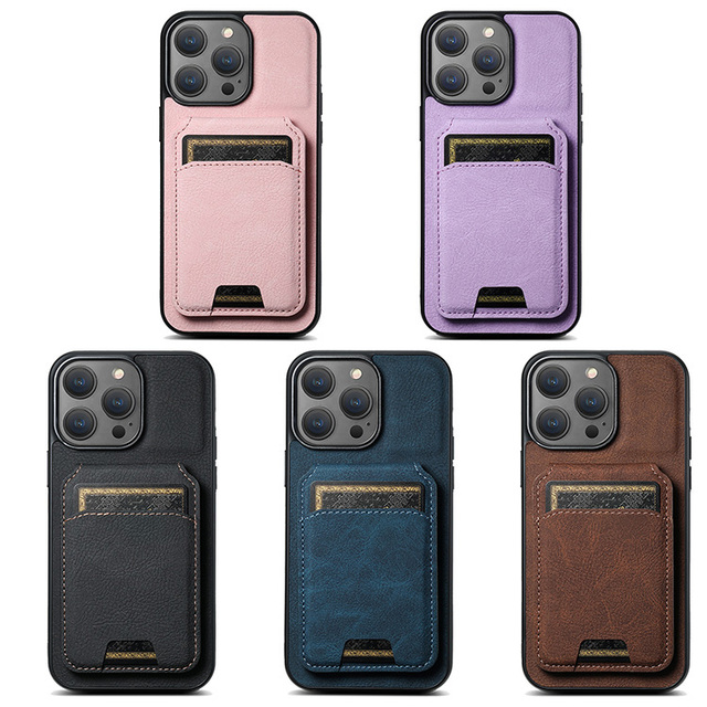 Vintage PU Leather Cover Stand for Magnetic 2 in 1 Luxury Detachable Card Holder Wallet Phone Case for iPhone for 15 Pro Max