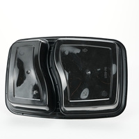 Boîte à lunch noire en plastique PP jetable à 2 compartiments recyclable avec couvercle