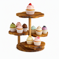 Support de présentation de gâteaux en bois multi-usages à quatre niveaux, design rond classique et écologique, pour le rangement domestique et support de plantes