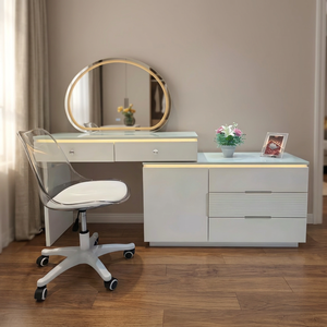 Modern <b>Makeup</b> Vanity <b>Table</b> <b>with</b> <b>Lighted</b> Mirror Storage Desk for Bedroom Furniture - Product Image 4