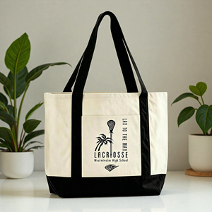 Sac fourre-tout bicolore en toile à grande capacité, écologique, personnalisé, avec poche avant et soufflet, idéal comme cadeau pour équipes de lycée - Product Image 1