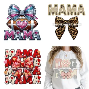 Vinilo Termoadhesivo DTF Lavable con Diseño de Perro/Gato 'Sweet Mama Coquette' y Efecto Hilo de Punto Sintético y Pedrería, Listo para Prensado en Camisetas y Bolsos - Product Image 1