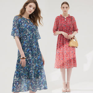 Inthek nnf ชุดเดรสผ้าชีฟองสำหรับผู้หญิง, เดรสผ้าชีฟองพิมพ์ลายดอกไม้หวาน2สไตล์ลำลองชายหาดวันหยุดพักผ่อน - Product Image 1