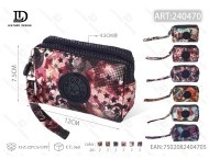 Portamonete Rettangolare a Doppia Chiusura 7 Pollici in Microfibra Pelle Sintetica con Cinturino da Polso Motivo Floreale Mini Unisex - Product Image 1