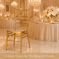 Chaise Chiavari en métal doré empilable pour mariage et banquet, idéale pour la location d'événements
