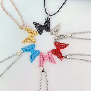 2023 Magnet attraction butterfly pendant alloy necklace jewelry for couples best friends cheap necklace wholesale