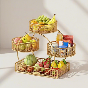 Cesta de Frutas de Metal Dorado de Tres Niveles, Estante de Almacenamiento Rectangular, Organizador de Cocina Moderno, Multifuncional, Tipo Vertical - Product Image 5