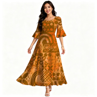 Robe décontractée à bretelles pour femme, style hawaïen, imprimé tribal polynésien, col rond, à volants, personnalisable avec logo, idéale pour les vacances