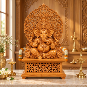 Statue de Ganesha en bois faite à la main, idole du dieu hindou pour la décoration de la maison ou du temple, cadeau spirituel, œuvre d'art religieuse indienne traditionnelle faite à la main - Product Image 4