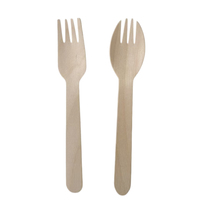 Ustensiles jetables haut de gamme 2 en 1, mini fourchette-cuillère en bois de bouleau compostable pour la maison, le jardin et les fêtes