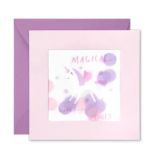 Tarjetas de Felicitación de feliz cumpleaños para niños, impresión personalizada, cuadrada, púrpura, divertida, unicornio, hecho a mano, con sobre