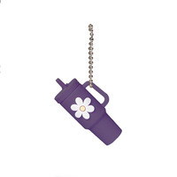 Nouveau pendentif style Stanley, breloque colorée en gel de silicone pour bouteille d'eau, porte-clés mini motif floral réaliste