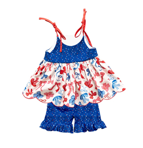 GSSO3702 Ensemble d'été personnalisé pour petite fille, imprimé château et nœuds roses, vêtements pour enfant à manches courtes - Product Image 4