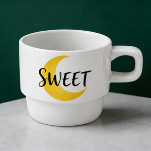 Tazas Apilables de Cerámica para el Día de San Valentín - Diseño de Corazón y Luna con Texto de "VALENTINE", "SWEET", "BABY", "LOVE", Regalo Romántico - Product Image 4