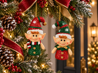 Ensemble de 2 ornements de Noël en sequins, figurines peintes à la main en résine, pendentifs pour arbre de Noël, cadeau, décoration de la maison