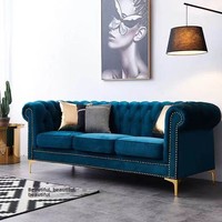 Canapé trois places en U de style américain avec boutons décoratifs, en velours, design simple et postmoderne, luxe léger nordique, tendance Instagram