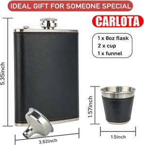Ensemble de flacons à liqueur/whisky en acier inoxydable de 8 oz avec logo personnalisé, paillettes, enveloppes en cuir, 2 verres à shot et entonnoir – Vente en gros - Product Image 2
