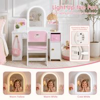 Ensemble Coiffeuse Moderne en Bois pour Enfants avec Miroir Lumineux 3 Couleurs, Meuble de Rangement, Table de Maquillage Princesse et Chaise pour Chambre à Coucher - Vente en Gros