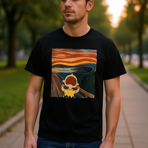 T-shirt minimalista a maniche corte con stampa espressionistica, unisex per adulti, nera, girocollo, con grafica semplice a tema emozionale - Product Image 2